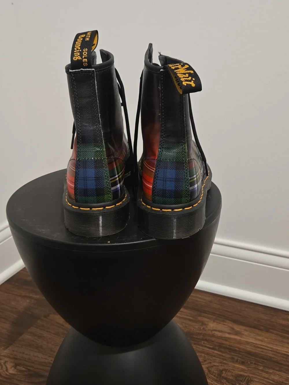 Dr. Martens Plaid Leather Combat Boots - Green, Red, Blue, Black - Picture 4 of 6